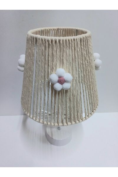 C&A&B KUZEY AVİZE Ekru Makrome Rope Hanger Pink Flower Pompon Baby Girl and Children's Room Lamp Shade
