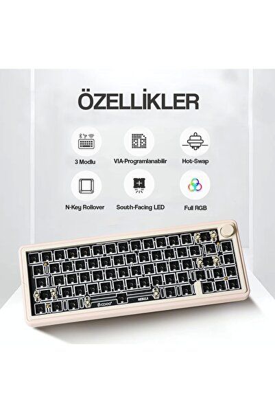 CIDOO ABM067 Nebula Programlanabilir Esports RGB Mekanik 3 Mode Kablosuz Klav...