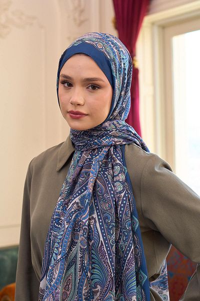 İpekhan Șal din voile cu model albastru petrol - 9804-13