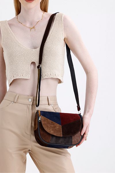 fubileather Geantă de umăr Midi Daily din piele naturală de piele de căprioară