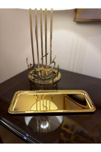 larense Luxury Baton Rectangular Stainless Steel Gold Serving,Tea,Coffee,Catering and Presentation Tray