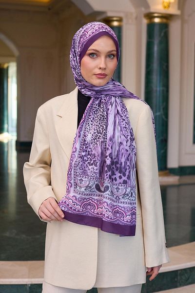 İpekhan Σάλι Voile με σχέδιο Λιλά Μεταξωτό σάλι Voile - 9802-03