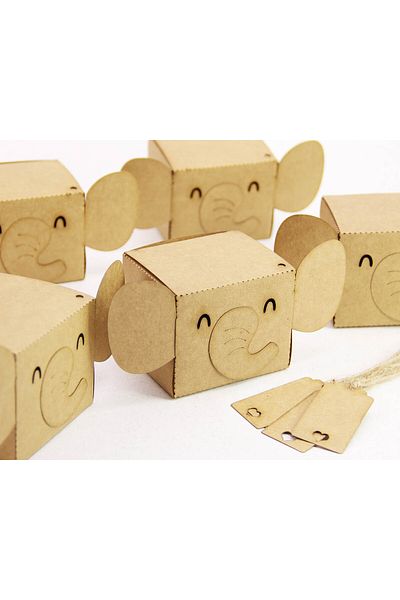 Tasarım Şeker Elephant Shaped Kraft Cardboard Box - Gift Box - 25 Pieces