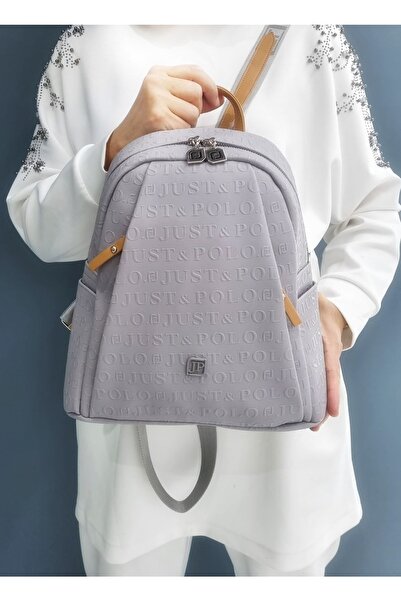 çantamgelsin Combinație de rucsac și portofel pentru femei JUST POLO, gri cu 9 compartimente, imprimate în relief
