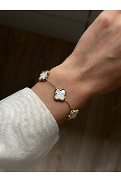 YOUES JEWELRY 316l الصلب البرسيم بيرليسسينت الأبيض سوار المرأة سوار ذهبي على ...
