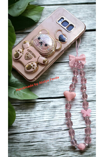 Atolye Ferda Pembe Kalp Ve Fiyonk Figürlü Telefon Charmı Telefon Süsü