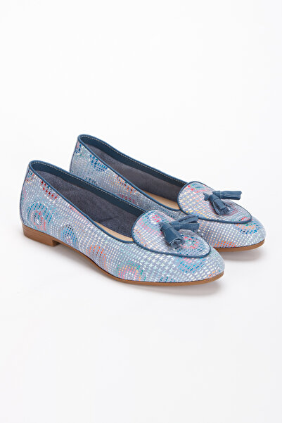 PASSAGE SHOES Genuine Leather Women's Ballerinas - Multi Color, Blue Color, 1037 Model