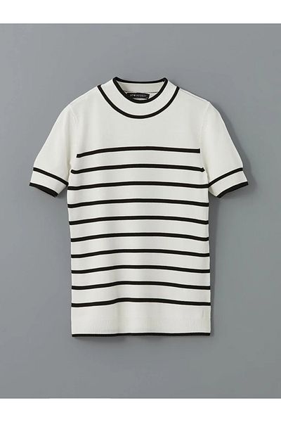 LC Waikiki Γυναικείο πλεκτό πουλόβερ LCW Modest Beige Stand Collar ριγέ