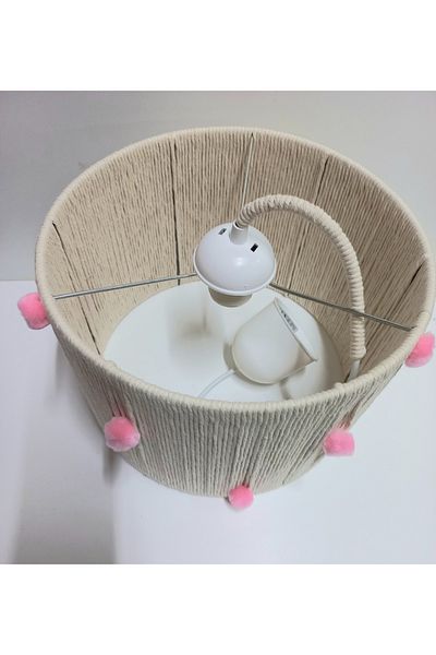 C&A&B KUZEY AVİZE Ecru Macrame - String Wrapped Candy Pink and Pompom Baby Girl & Kids Room Design