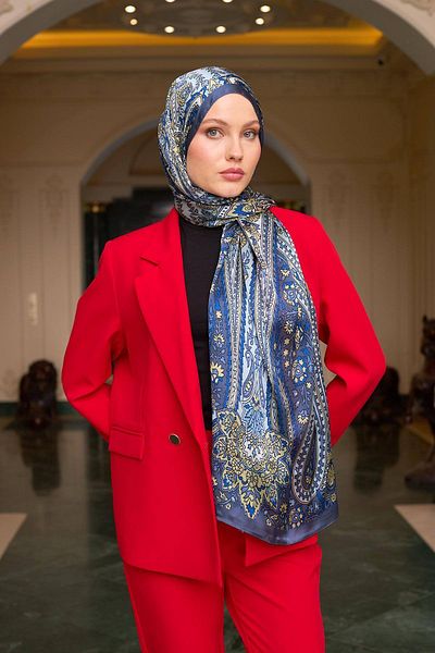 İpekhan Steel Blue Indian Voile Shawl - 5009-25