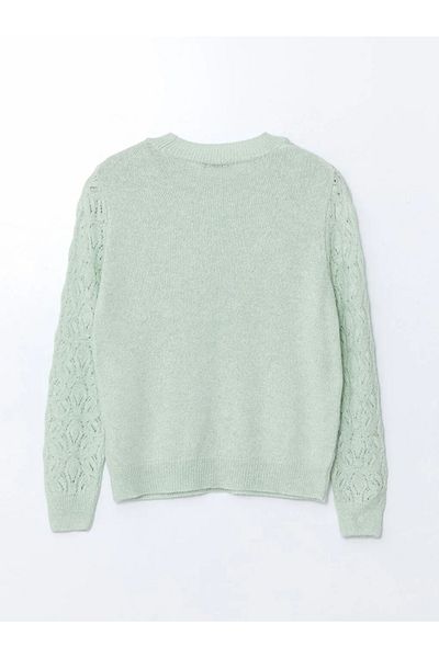 LC Waikiki Lcwaikiki Classic Green Crew Neck Openwork Women's Knitwear Sweater