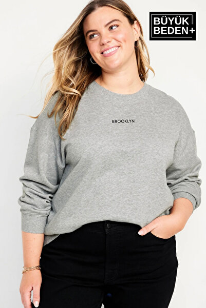 Superlife Women's Medium Brooklyn Printed Large Size Slim Crew Neck Swatshirt Spr25Bswk60