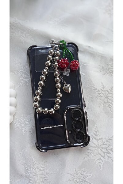 Atolye Ferda 3 Boyutlu Kiraz Model Boncuk Örme Telefon Süsü Telefon Çharmı