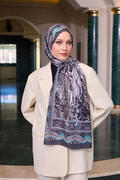 İpekhan Σάλι Voile με σχέδια Καφέ Petrol Voile Silk Shawl - 9802-09