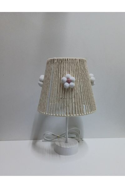 C&A&B KUZEY AVİZE Ekru Makrome Rope Hanger Pink Flower Pompon Baby Girl and Children's Room Lamp Shade