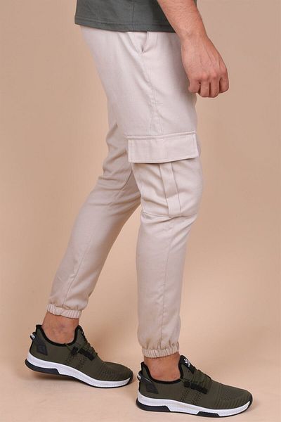 JeenTex Men's Cream Baggy Straight Loose Cut Cargo Pocket Jeans