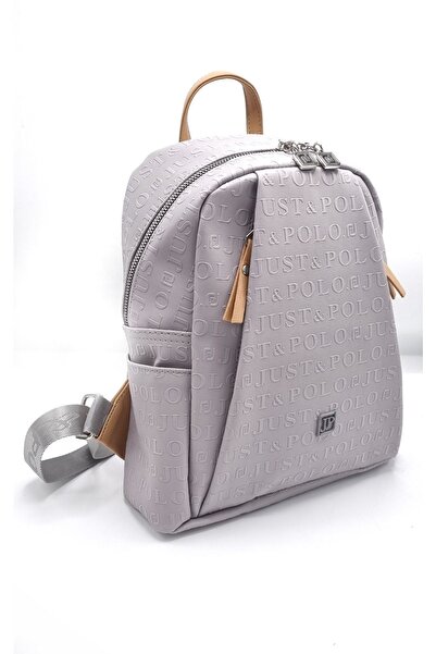 çantamgelsin Combinație de rucsac și portofel pentru femei JUST POLO, gri cu 9 compartimente, imprimate în relief