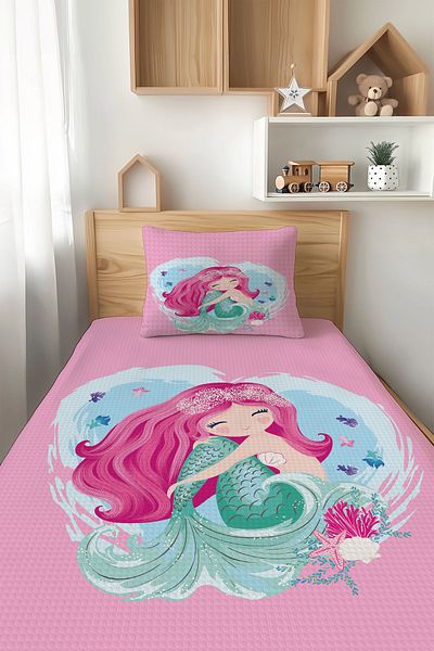 Şen Dekorasyon Pink Mermaid 4 Seasons Children's Pique Set