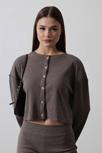 Byelmira Women's Buttoned Knitted Sweater Blouse Dark Mink