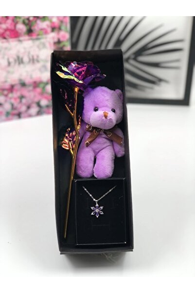 Masalsı Concept Mor Sonsuz Solmayan Gül Ayıcık Ve Lotus Kolye Sevgiliye En Öz...