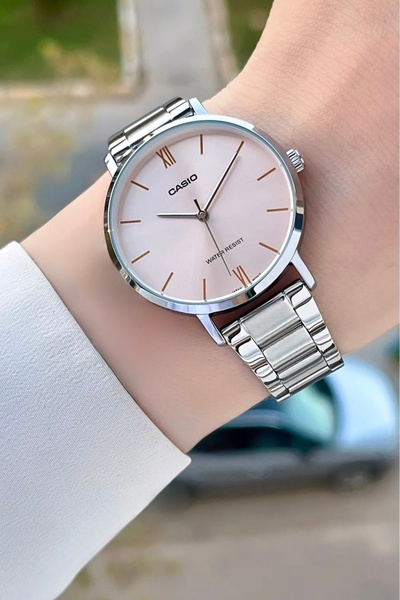 Casio Silver Color Women's Wristwatch with Pink Cord