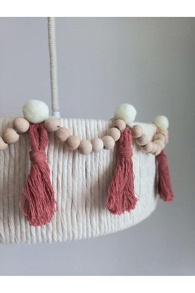 C&A&B KUZEY AVİZE Ekru Macrame Rope Wrap - Beaded and Fringed Baby Girl-Boy Room Design