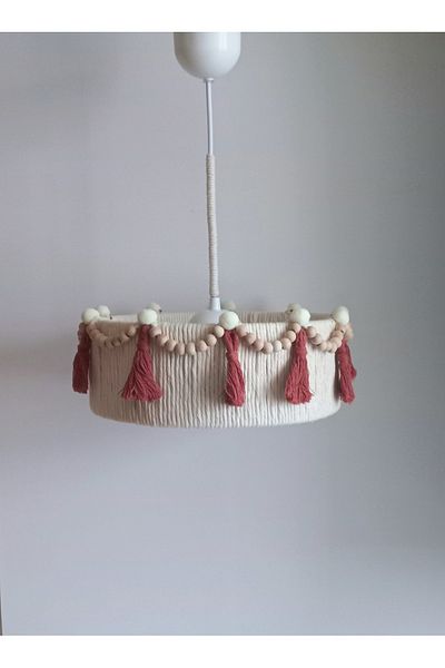 C&A&B KUZEY AVİZE Ekru Macrame Rope Wrap - Beaded and Fringed Baby Girl-Boy Room Design