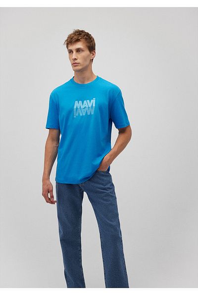 Mavi μπλουζάκι με τυπωμένο λογότυπο casual (χαλαρή) κοπή μπλε