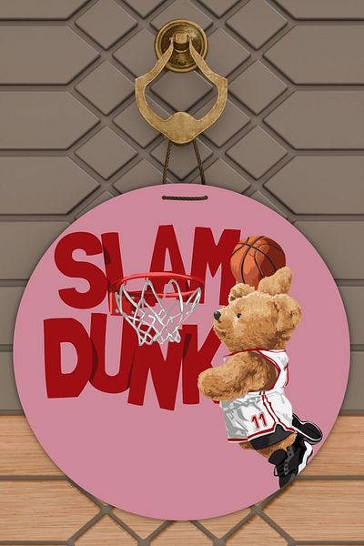 Rugmood Μοντέρνο Στολίδι Πόρτας Ροζ Slam Dunk Teddy Bear Στολίδι Εξωτερικής Πόρτας