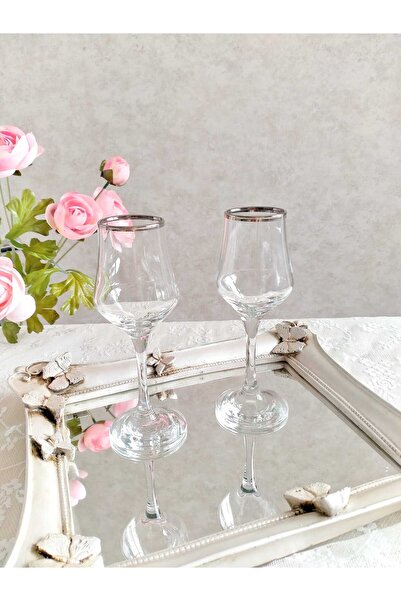 P H Panayır Home 2-Person Silver Gilt Glass Pedestal Water Cup 2-Piece Coffee Side Cup