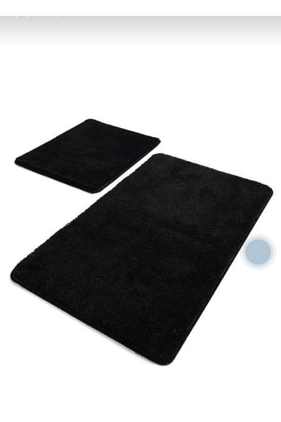ALTUN CARPET 2-Piece Black Modern Plush Non-Slip Base Bathroom Mat 1 Piece 50X80+40X50 Can Be Washed in the Machine 30 Degree