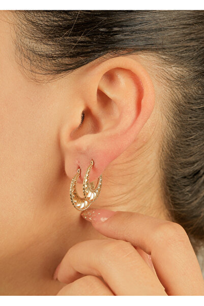 kuyumcu nurettin 1,30Gr (gram) Midye Desenli Küpe 20 mm 14 Ayar Altın