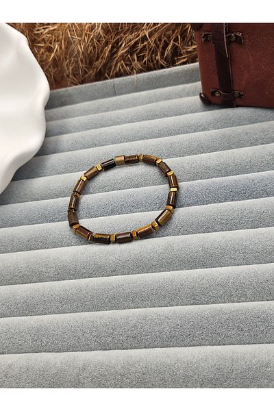 AURA Men's Natural Stone Bracelet,Custom Cut Capstone