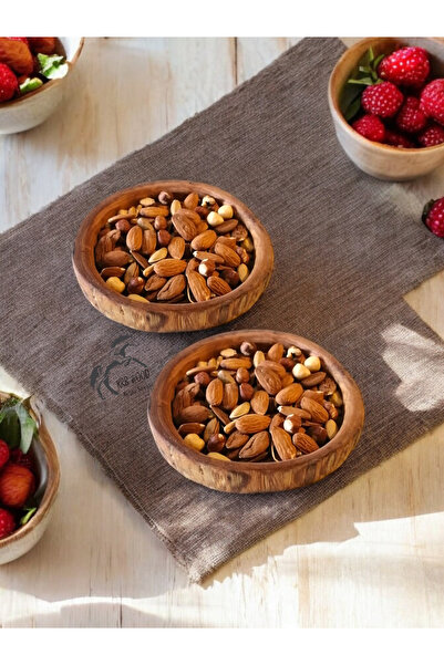 Krb Ahsap Çerezlik Kase 2 Adet, Ahşap Kase, Çerez Tabağı, 12-13 Cm, El Yapımı...