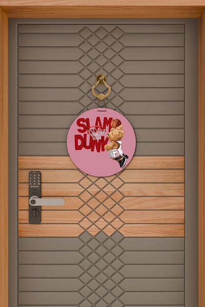 Rugmood Μοντέρνο Στολίδι Πόρτας Ροζ Slam Dunk Teddy Bear Στολίδι Εξωτερικής Πόρτας