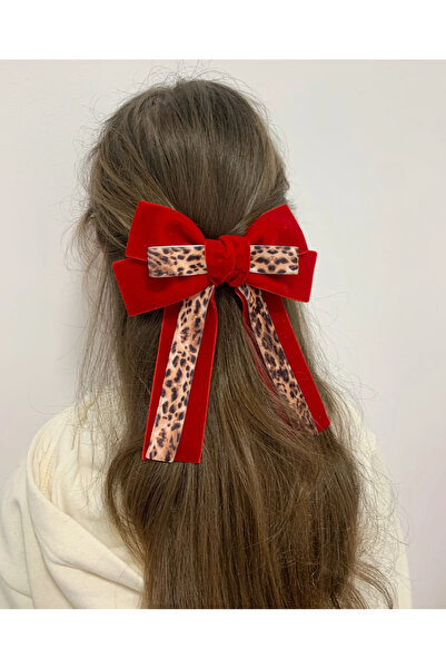 CSR AKSESUAR червоний оксамит з леопардовим принтом, бантик, автоматична заст...