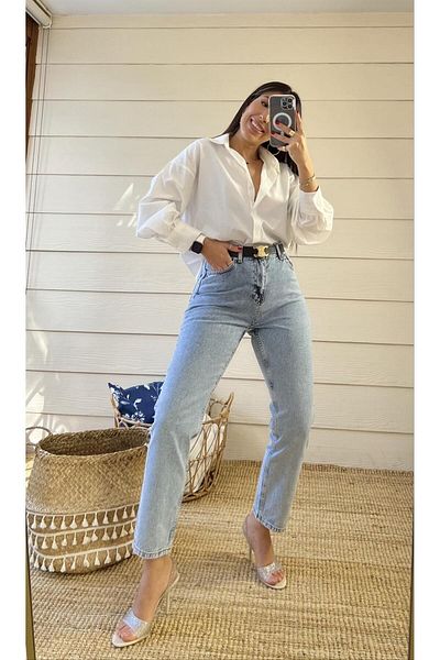 LİMABEL Milano Mystery Zaha Dores Tatum - Blugi Boyfriend Blue, Blugi pentru femei Fadeless Mom Recovery