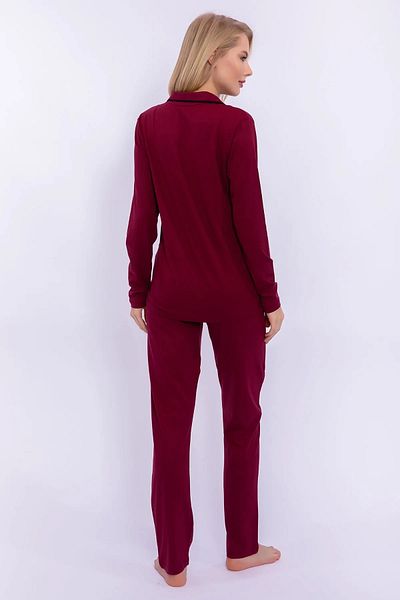 Pierre Cardin طقم بيجامة نسائي من القطن باللون العنابي - بأكمام طويلة وأزرار أمامية R.O.7.7.Z.E.1.7.L.T