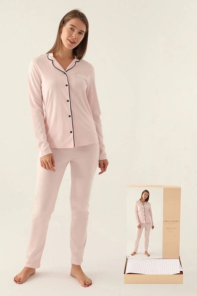 Pierre Cardin Set pijamale pentru femei Dust Salmon Modal & Cotton, mâneci lungi, nasturi în față, R.O.7.7.Z.E.1.7.L.T.