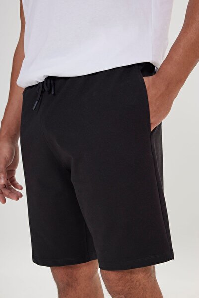 AC&Co / Altınyıldız Classics Men's Black Standard Fit Regular Cut Cotton Stretchy Knitted Shorts