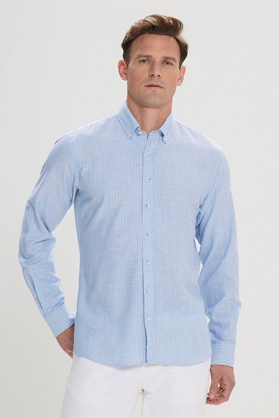 ALTINYILDIZ CLASSICS Comfort Fit Relaxed Fit Button-Down Collar Cotton Summer Shirt