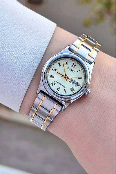 Casio Gold Silver Color Calendar Women's Wristwatch