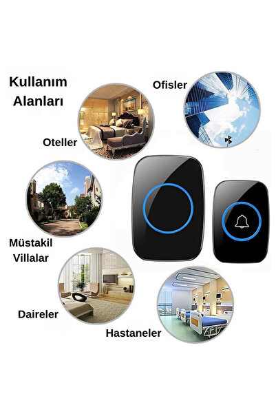 TruvaTicaret 2 Butonlu Kablosuz Kapı Zili Beyaz Logosuz Tasarım Uzaktan Kumandalı Led Işıklı Kapı Zili