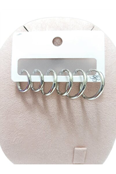 Tasarım حلق فضي فضي مكون من 3 حلقات دائرية بسيطة من الفولاذ - سمك 1 مم