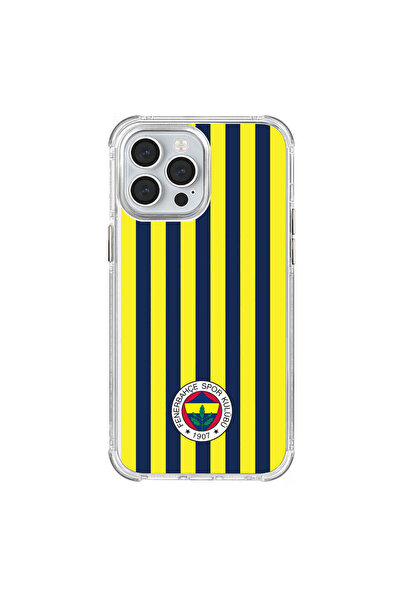 Fenerbahçe iPhone 13 Pro Max Fenerbahçe Çubuklu Şeffaf Telefon Kılıfı uyumlu