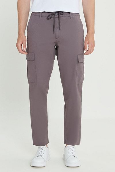 AC&Co / Altınyıldız Classics Ανδρικό Anthracite Comfort Fit - Βαμβακερό παντελόνι Cargo με χαλαρή εφαρμογή Stretch στο πλάι
