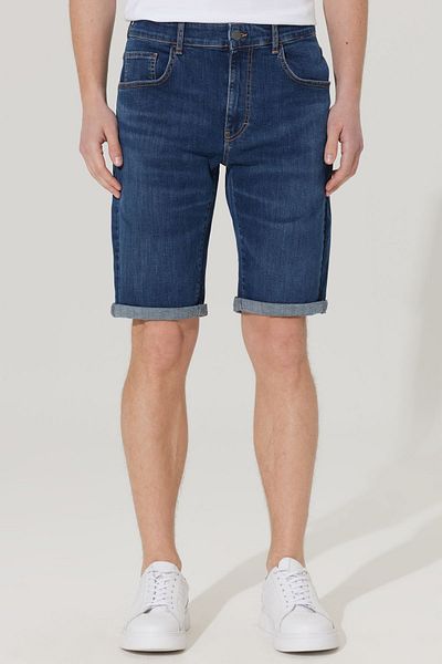 AC&Co / Altınyıldız Classics Ανδρικό Σκούρο Μπλε Slim Fit Slim Fit Βαμβακερό ελαστικό τζιν σορτς