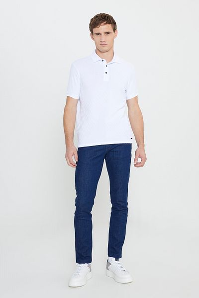 ALTINYILDIZ CLASSICS Weißes Slim-Fit Slim-Fit-Jacquard-T-Shirt mit Polokragen für Herren