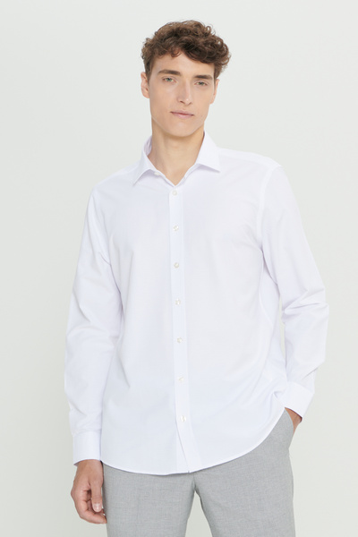 ALTINYILDIZ CLASSICS White Slim Fit Cotton Shirt - Classic Collar, Dobby Summer Design