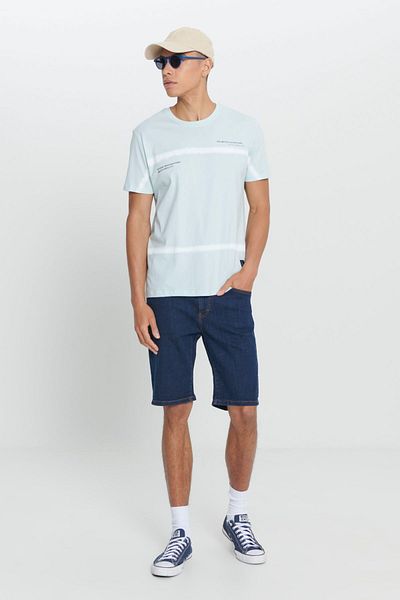 AC&Co / Altınyıldız Classics Türkisfarbenes Herren-T-Shirt mit Standard-Passform und normaler Passform aus 100 % Baumwolle mit Batikmuster und Rundhalsausschnitt